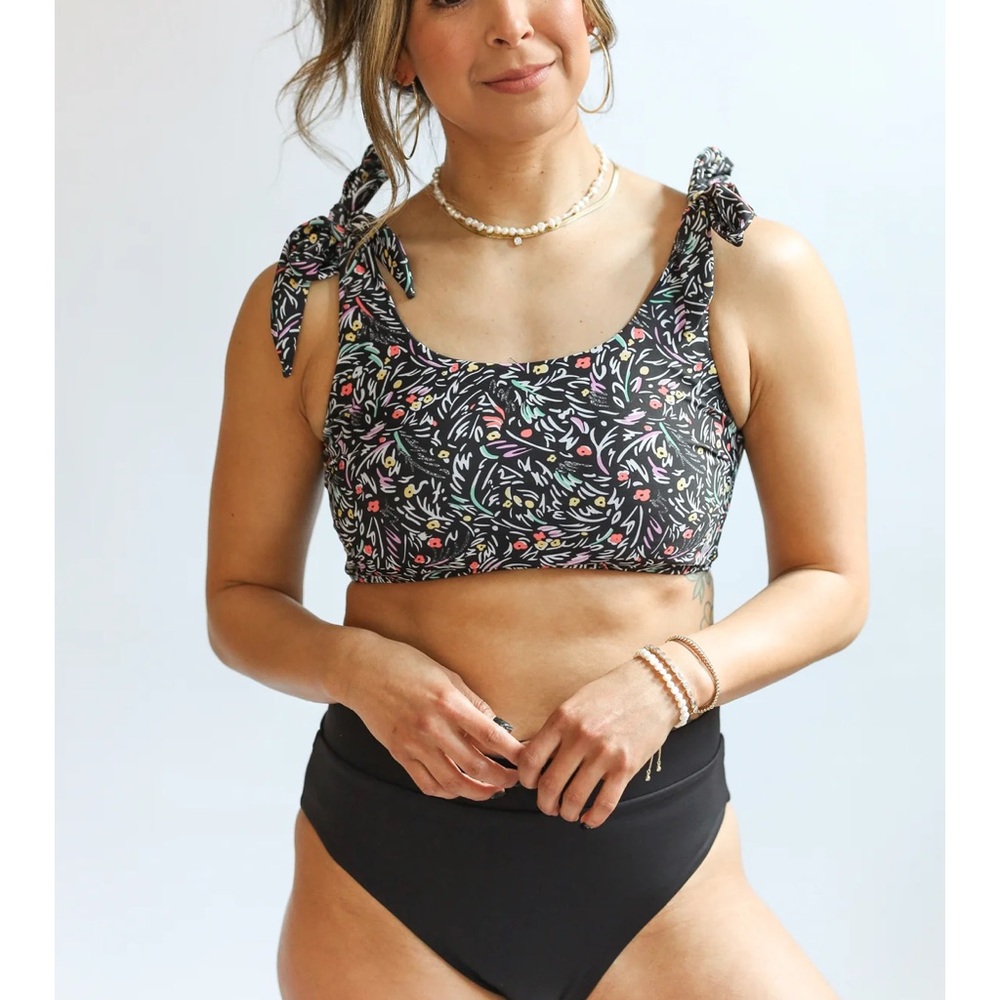 Floral Black Bikini Top and Bottom